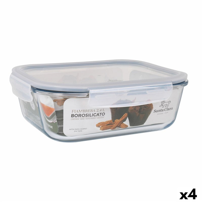 Boîte à lunch hermétique Santa Clara Transparent Rectangulaire 2,4 L (4 Unités)
