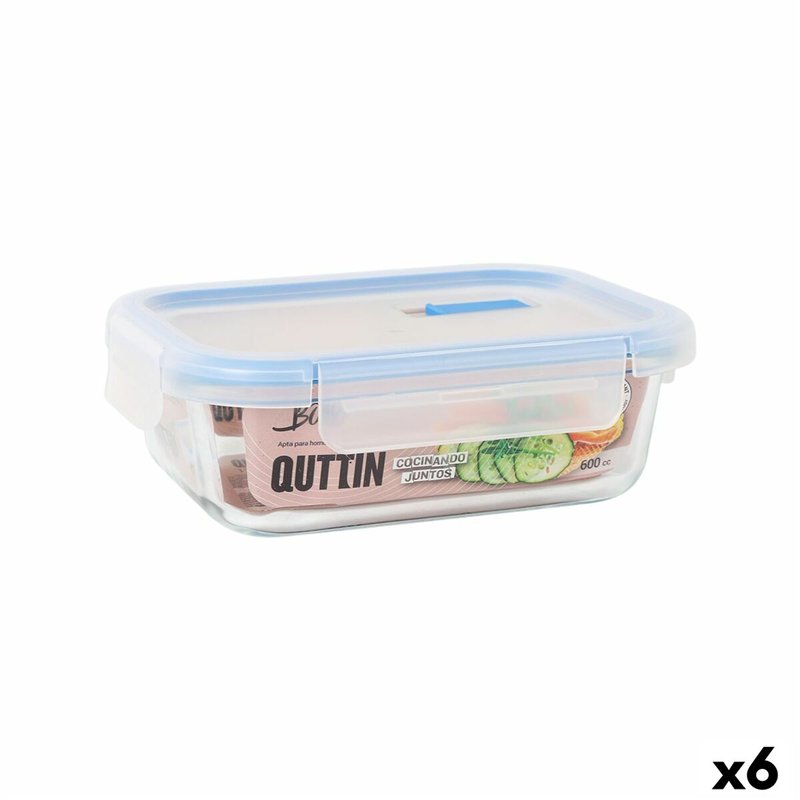 Boîte à lunch hermétique Quttin Boho Transparent Rectangulaire 600 ml (6 Unités)