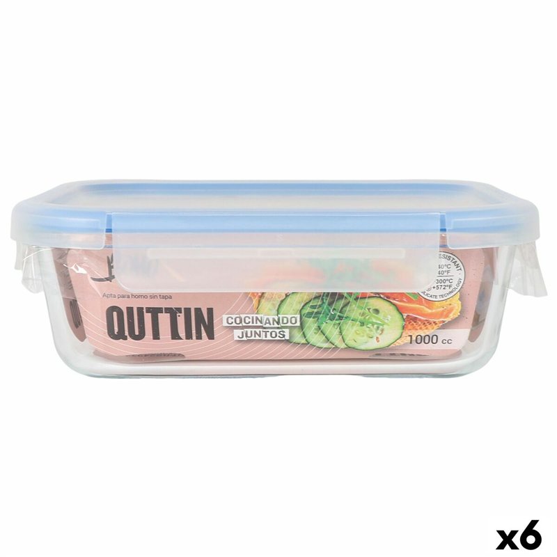 Boîte à lunch hermétique Quttin Boho Transparent Rectangulaire 1 L (6 Unités)