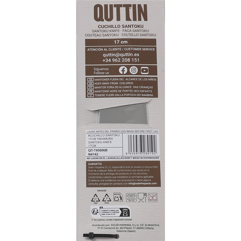 Image secondaire de Couteau de cuisine Quttin SANTOKU Takamura Marron Argenté 17 cm (12 Unités)