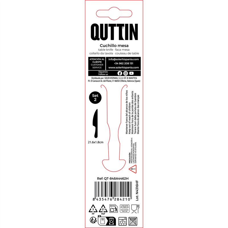 Image secondaire de Ensemble de Couteaux Quttin Antártica Argenté Acier inoxydable 21,6 x 1,8 cm 2 Pièces (12 Unités)