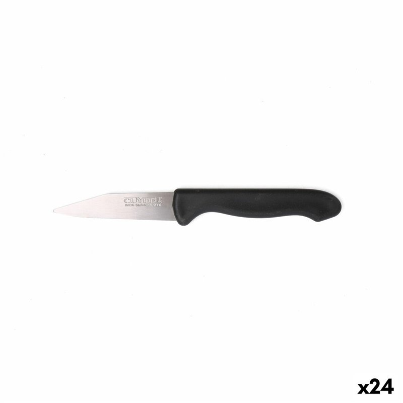 Jeu de couteaux d'éplucheur Cuyfor Noir Argenté Acier inoxydable 7,5 cm 6 Pièces (24 Unités)