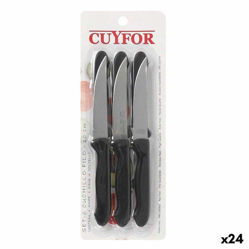 Ensemble de Couteaux Cuyfor Filo Noir Argenté 10 cm 6 Pièces (24 Unités)
