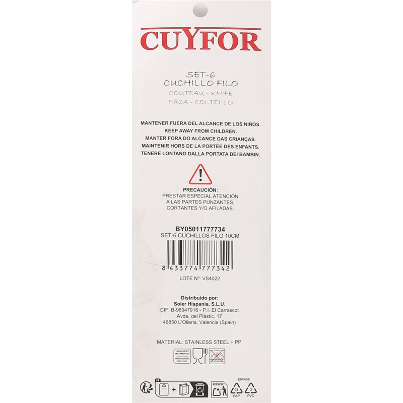 Image secondaire de Ensemble de Couteaux Cuyfor Filo Noir Argenté 10 cm 6 Pièces (24 Unités)