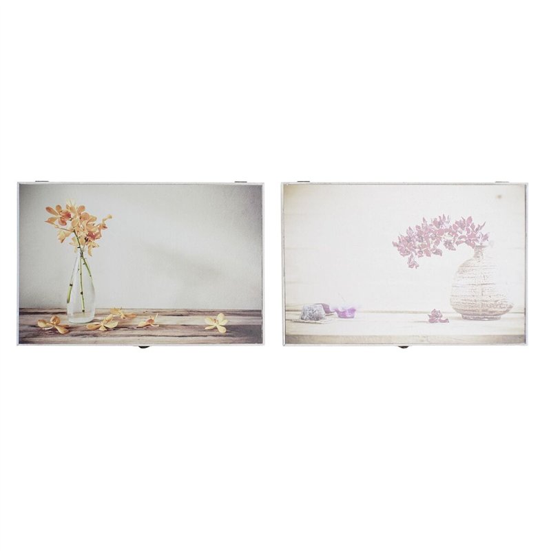 Boîte Décorative DKD Home Decor Jaune Beige Rose Bois MDF Fleurs Vase Compteur (2 Unités)
