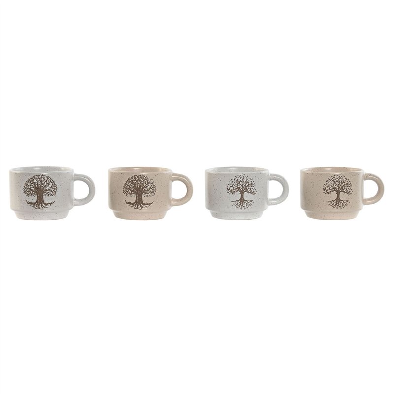 Image secondaire de Ensemble de tasses à café Home ESPRIT Blanc Beige Métal Grès 150 ml