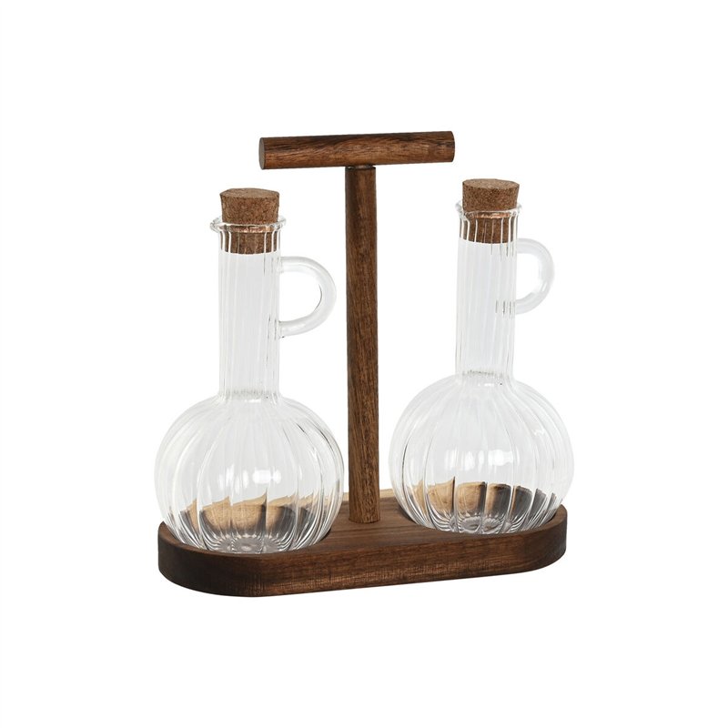 Ensemble salière et poivrier Home ESPRIT Naturel Verre Bois d'acacia 350 ml 20,4 x 9 x 21 cm