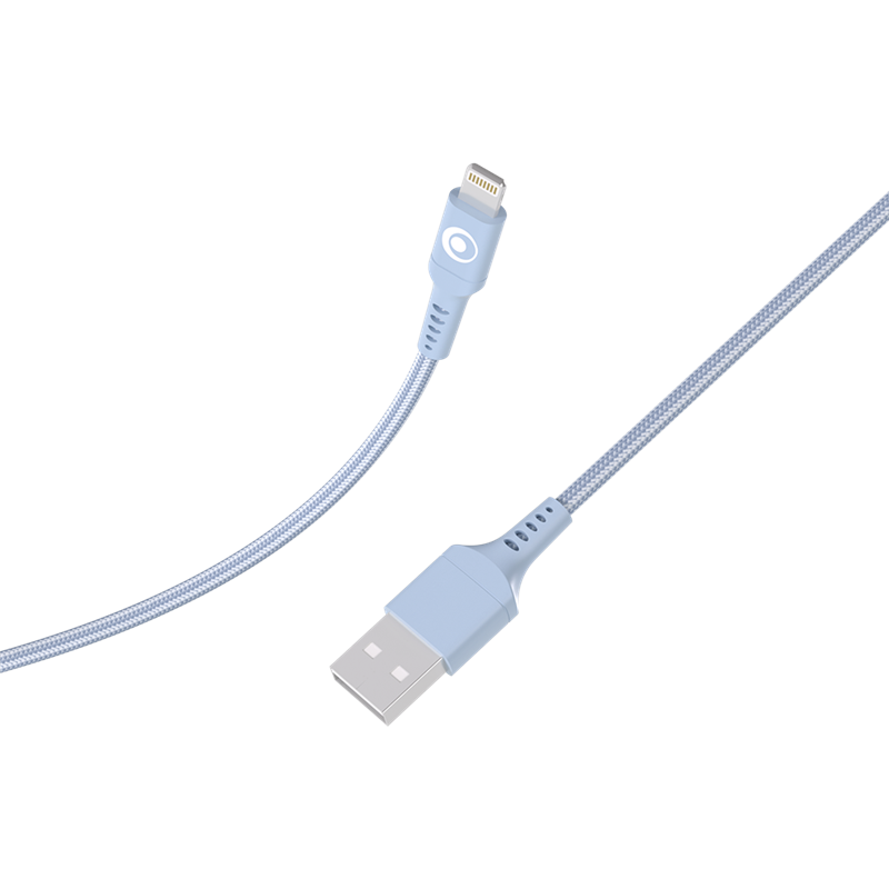 Câble Tissé USB A / Lightning 2.4A 1.2m FastCharge 12W Bleu Bigben