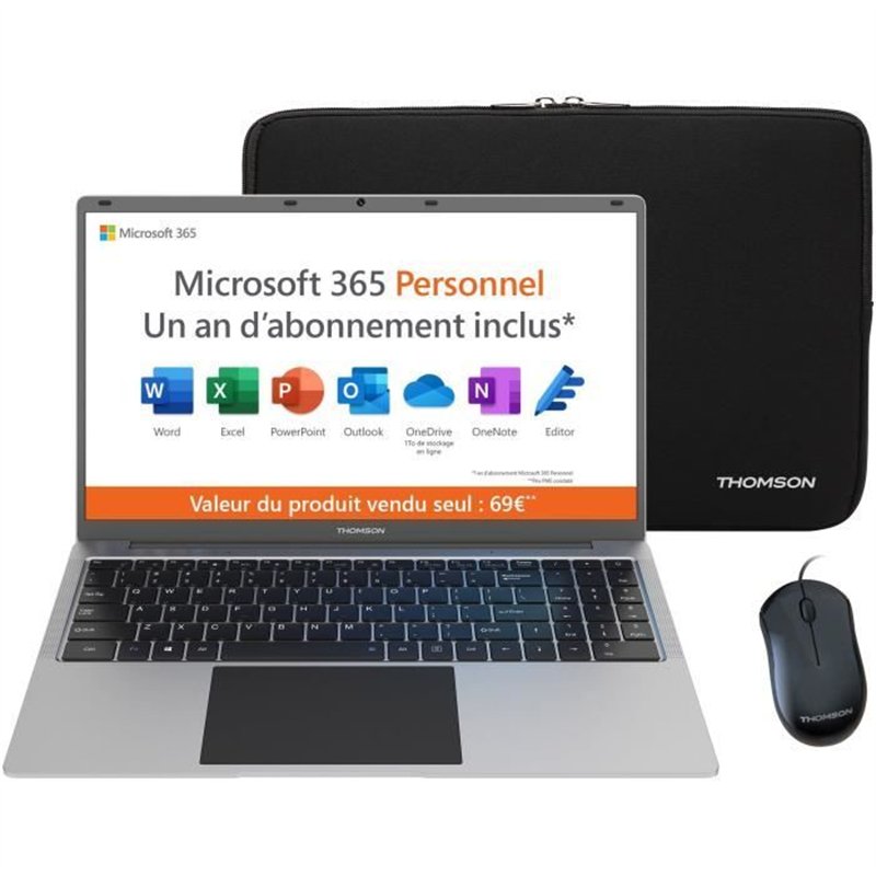PC Portable Notebook - THOMSON NEO15 - 15,6 HD - N4020 - RAM 4Go - 128Go SSD - Windows 11S - Blanc + Office 1 an + Housse + Sour