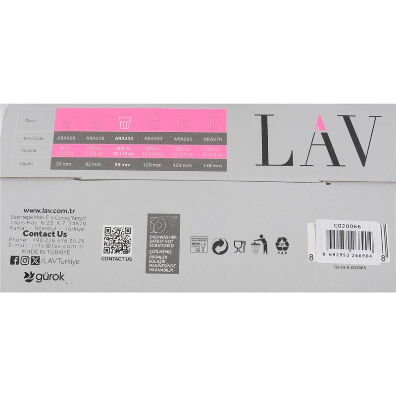 Image secondaire de Set de Verres LAV ARA 4 Pièces (6 Unités)