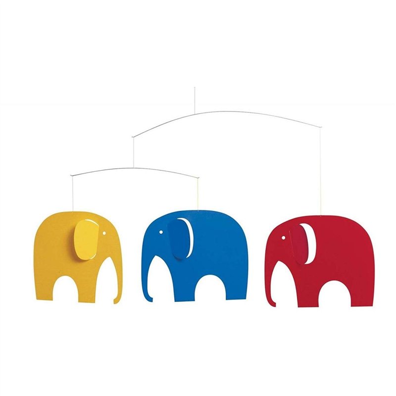 Flensted Mobiles - Rencontre d'éléphants - Mobile/Carillon éolien - Rouge/jaune/bleu