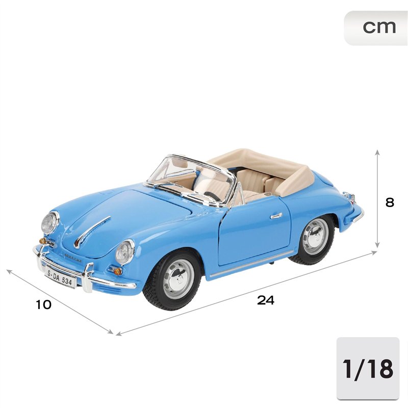 Image secondaire de Bburago - 12025Bl - Véhicule Miniature - Modèle À L'Échelle - Porsche 356 B Cabriolet - 1961 - Echelle 1/18 Coloris aléatoire