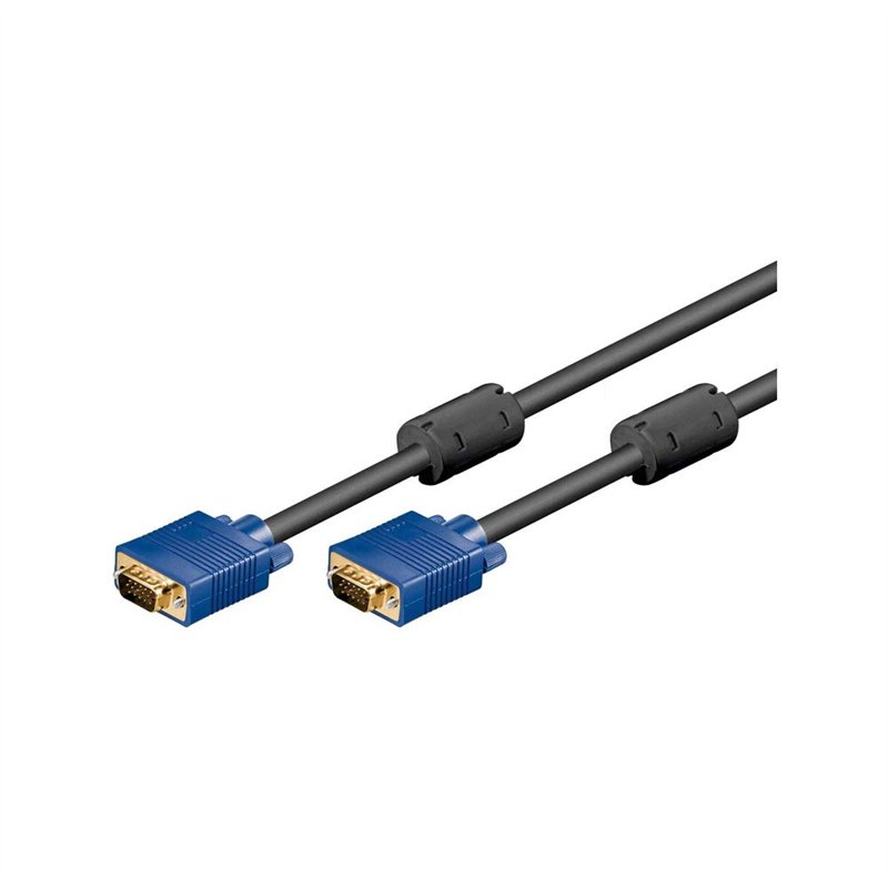 Goobay 93368 Câble de Moniteur Full HD SVGA, Doré, Bleu, Noir, 1.8m Longueur