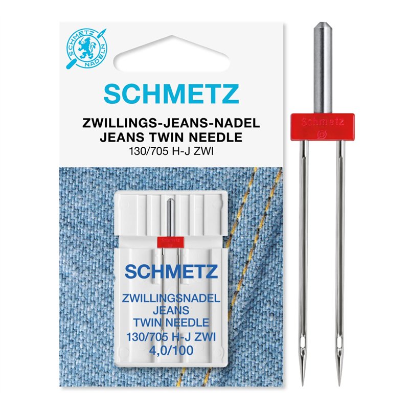 SCHMETZ Aiguilles pour machines à coudre | 1 Aiguilles Jumelles Jeans/Jean | 130/705 H-J ZWI | Grosseur d'aiguille 4,0/100