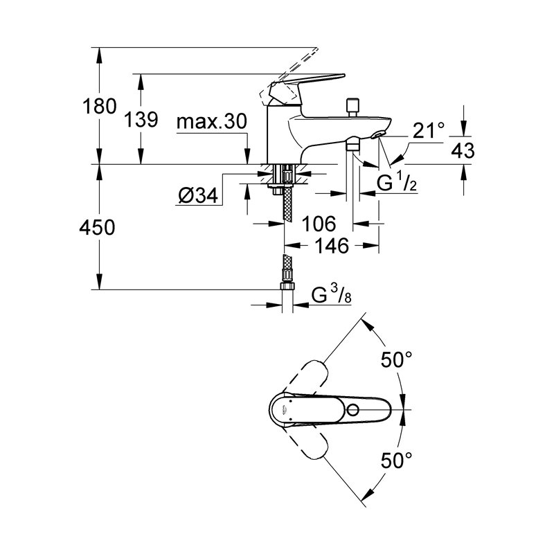 Image secondaire de GROHE Mitigeur Bain/Douche Eurosmart Cosmopolitan 32836000 (Import Allemagne)