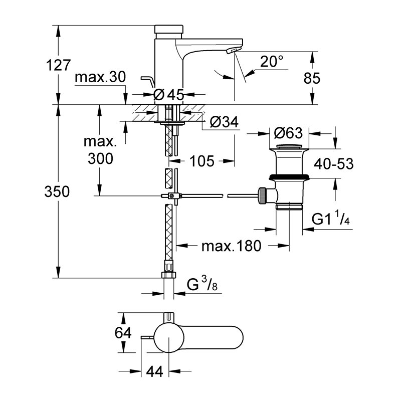 Image secondaire de Grohe Mitigeur Lavabo Temporisé Eurosmart Cosmopolitan T 36318000 , Argent (Import Allemagne)