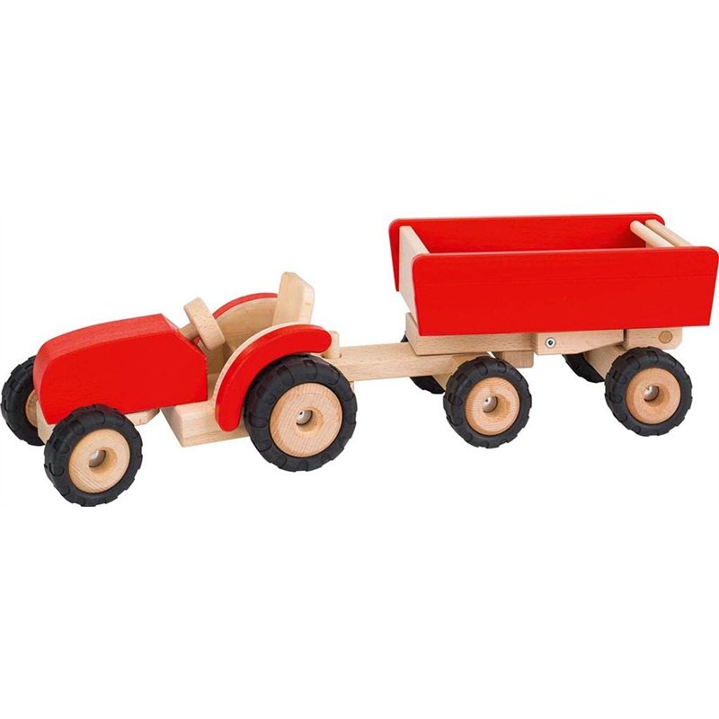 Goki - 2041282 - Figurine Transport Et Circulation - Tracteur en Rouge avec Remorque