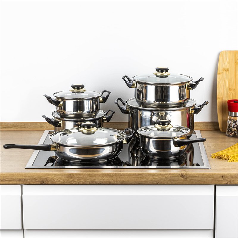 Image secondaire de Hi Ensemble d'Ustensiles de Cuisine 12 pcs Ensemble de Casseroles Poêle Marmite avec Couvercle Cocottes Ensemble de Pot Maison A