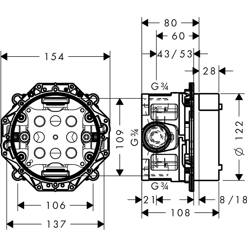 Image secondaire de hansgrohe Corps d'encastrement avec robinet d'arrêt, 01850180