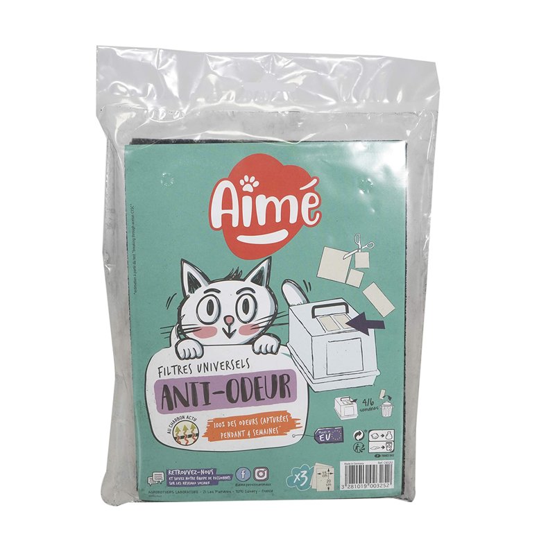 Aimé | Filtres Litière Chat Anti-Odeurs au Charbon Actif Adaptables pour Tous les Bacs à Litière|15x20cm Lot x3 | Absorbeurs d'O