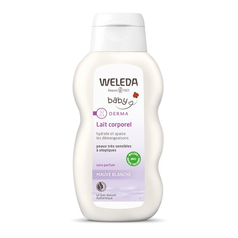 WELEDA - Lait Corporel Mauve Blanche - Adoucit et calme les irritations - Pour les bébés et les jeunes enfants à la peau très se