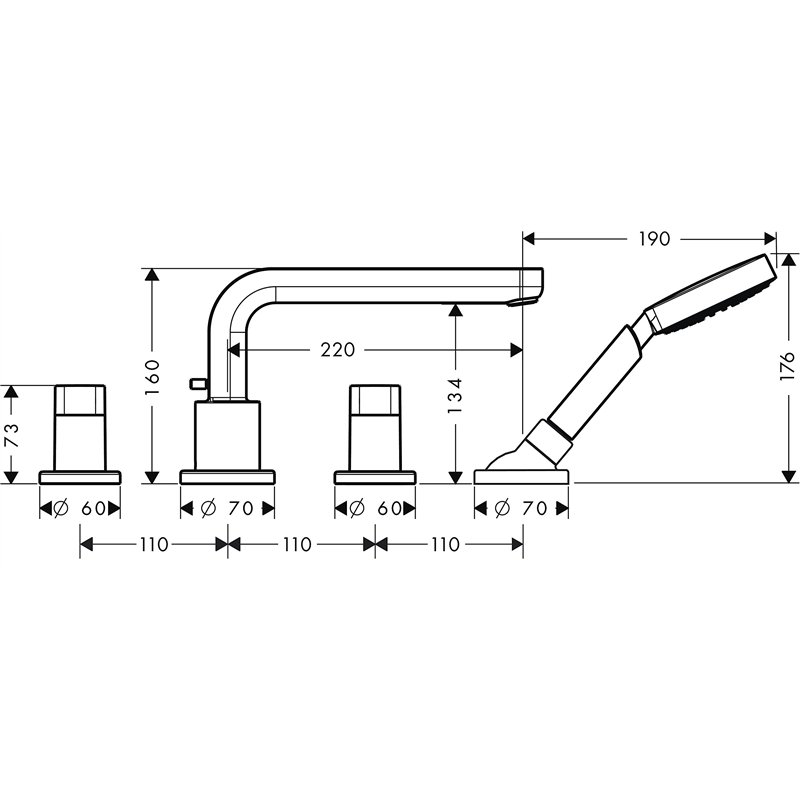 Image secondaire de hansgrohe Metris S Set de finition mélangeur 4 trous, bec 220 mm pour montage sur bord de baignoire, chromé, 31447000