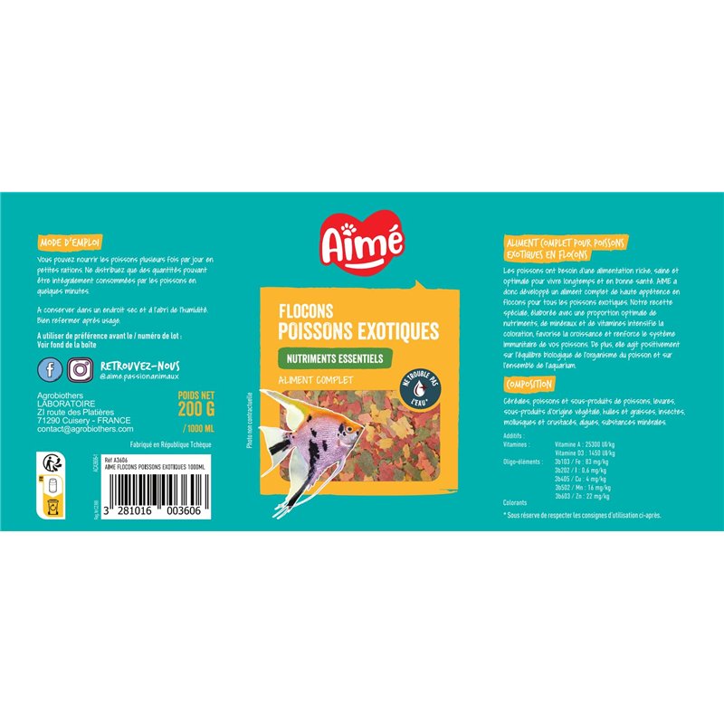 Image secondaire de Aimé | Flocons pour Poissons Exotiques | Nourriture pour Poissons | Aliment Complet à base de Nutriments Essentiels | Céréales,
