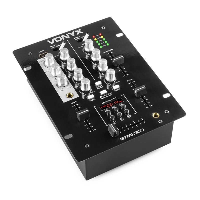 Vonyx STM-2300 Table de Mixage 2 Canaux - Entrée RCA Phono/Ligne Commutable, Sortie principale RCA et Sortie Casque, Egaliseur 3