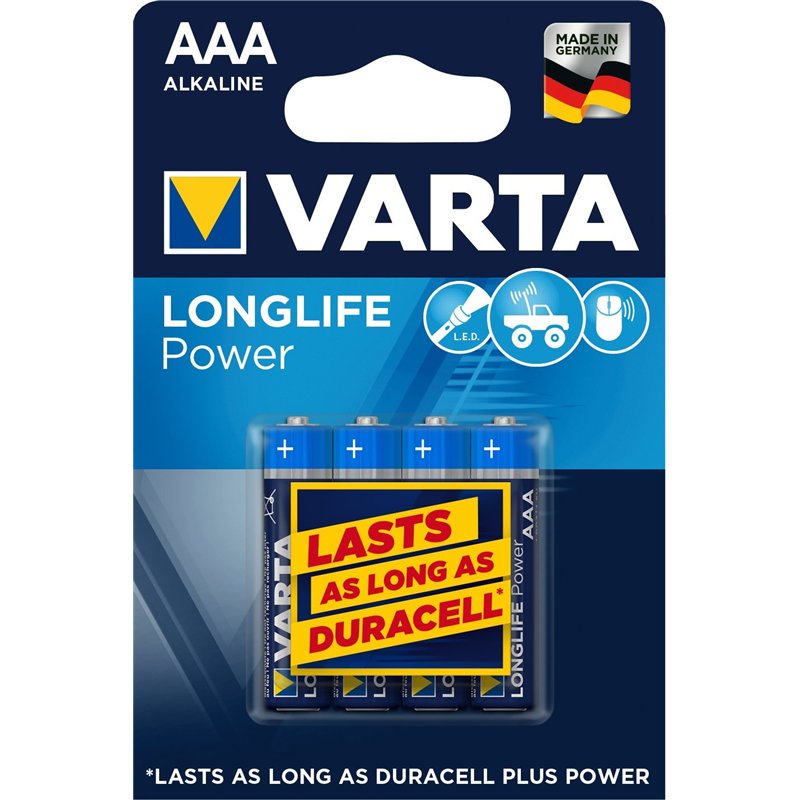 Varta Alcaline AAA (LR03) Batteries Longue durée 1,5 V – Lot de 4