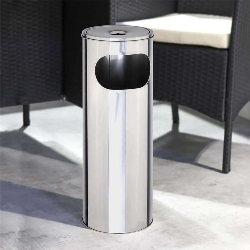 Image secondaire de Titre: Cendrier sur pied en Acier inox 18/0 21x58 cm poubelle cendrier poussoir
