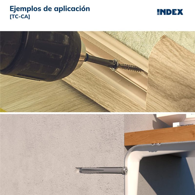 Image secondaire de INDEX Fixing Systems TCCA08100 - Bouchon à clous en polyamide 6.6, pré-assemblé avec vis harpon. Taco à tête fraisée, 8 x 140 mm