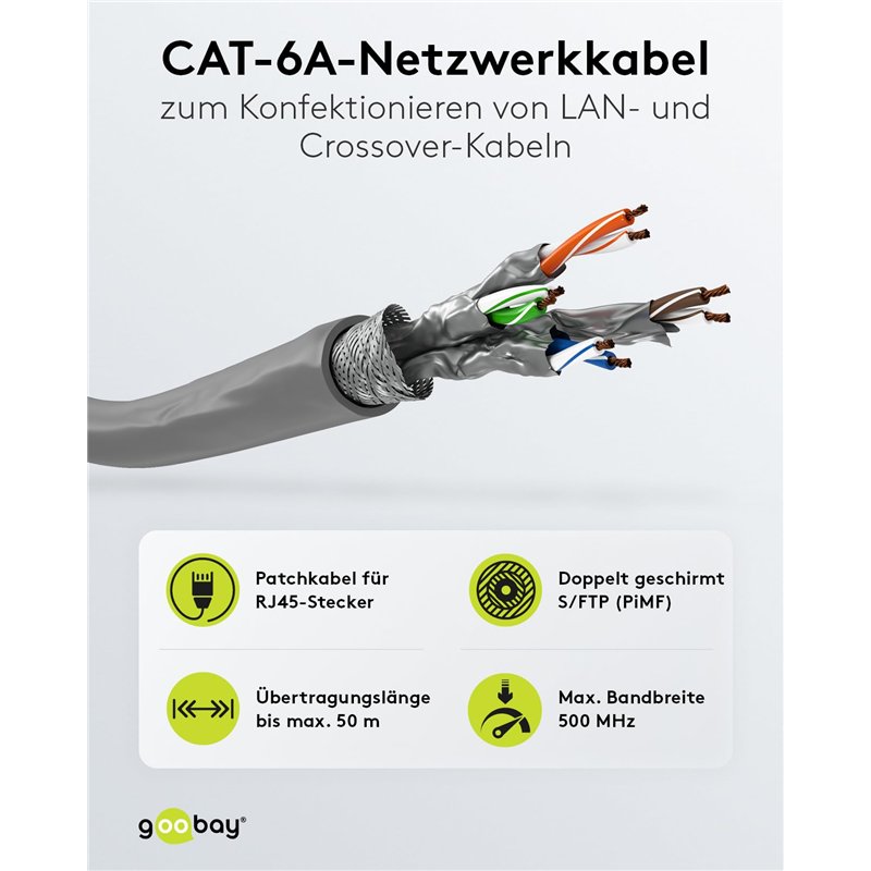 Image secondaire de goobay 96093 CAT 6a Câble Réseau, S/FTP (PiMF), Gris, 50 m Longueur