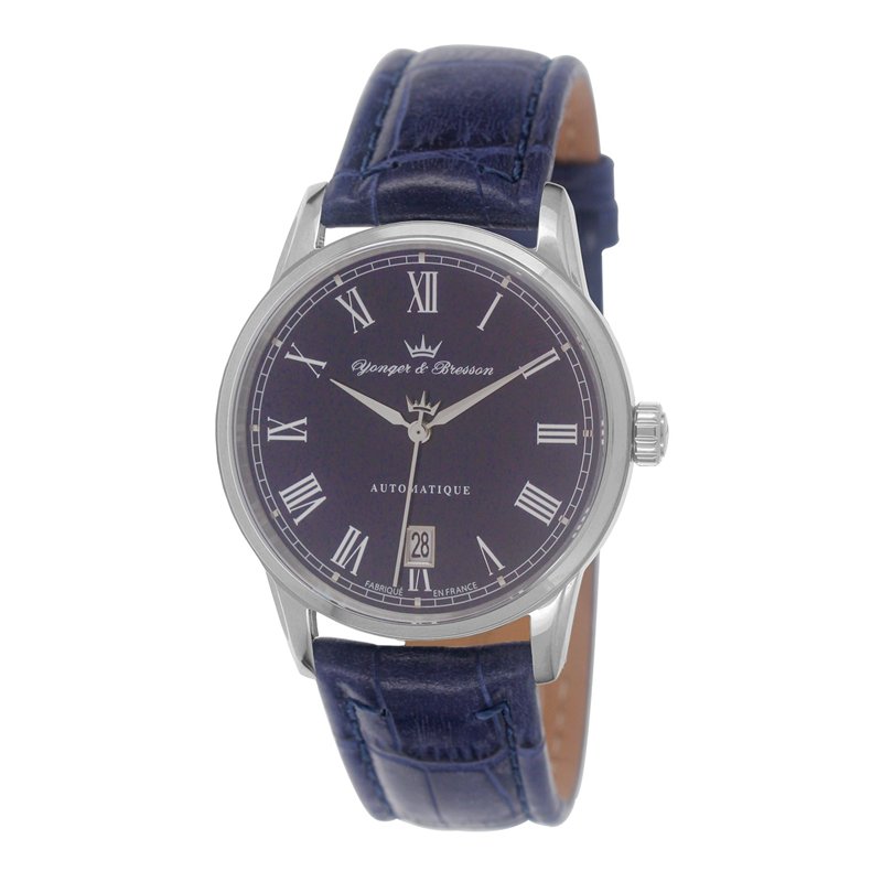 Yonger & Bresson - YBH 8366-12 - Brissac - Montre Homme - Automatique Analogique - Cadran Bleu - Bracelet Cuir Bleu