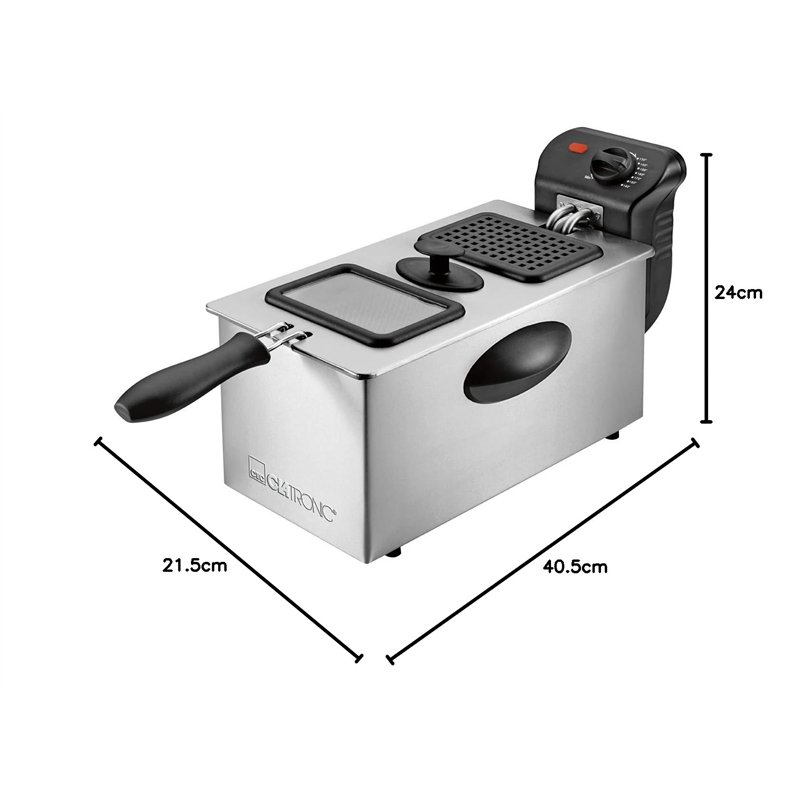 Image secondaire de Clatronic Friteuse en acier inoxydable FR 3587, capacité 3 litres, 2000 watts, thermostat réglable en continu, poignées de trans