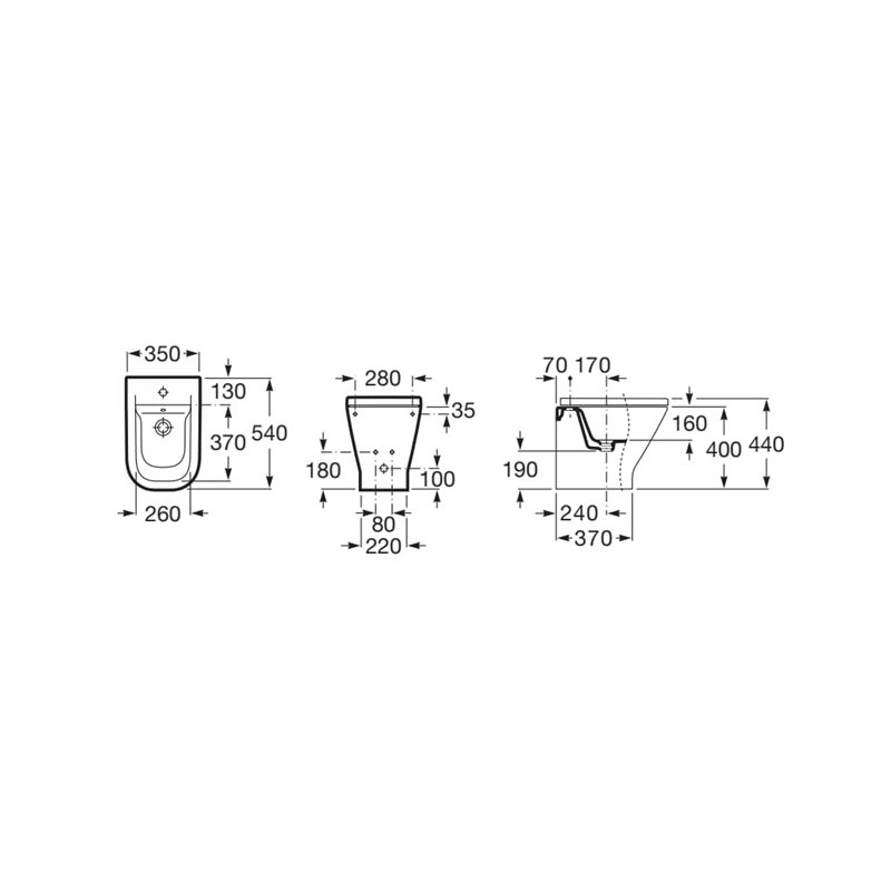 Image secondaire de Roca, The Gap,SQUARE Bidet compact attaché au mur sans couvercle Blanc 350 mm x 540 mm x 400 mm A357477000