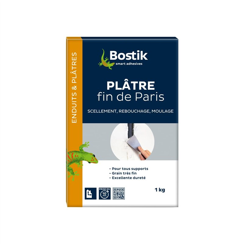 Bostik - Plâtre Fin de Paris - Scellement, Rebouchage, Moulage - Intérieur - Tous Supports - Prise Rapide - Couleur : Blanc - 1