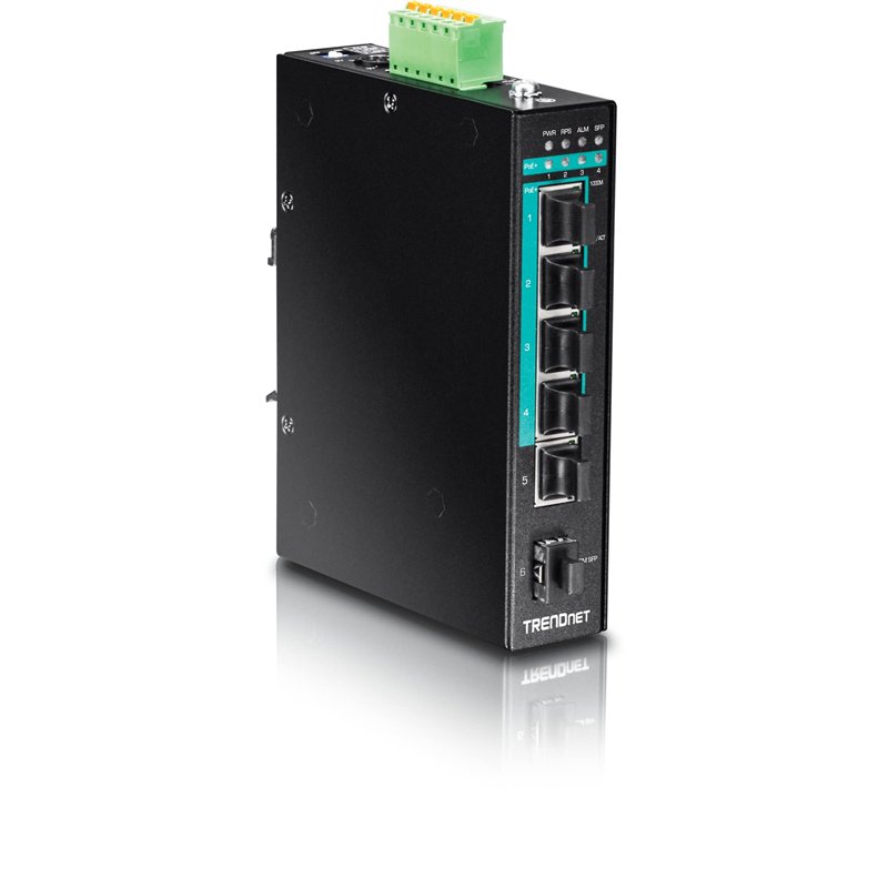 TRENDnet 6PORT Hardened INDUSTRL GIGABIT POE Layer 2 MNGD DIN-Rail Switch Noir