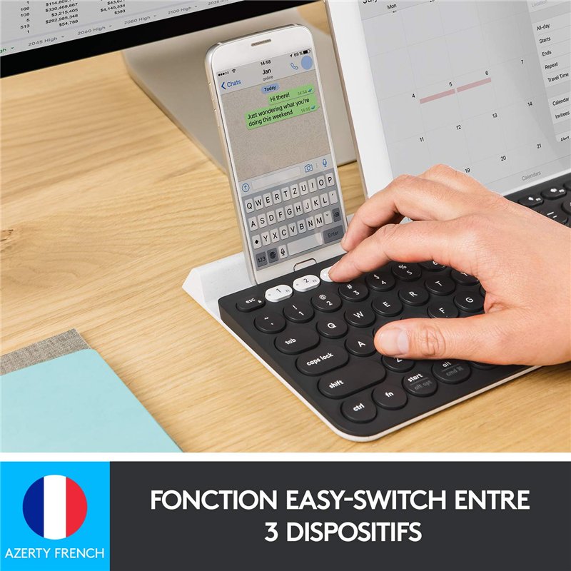 Image secondaire de Logitech K780 Clavier RF sans Fil + Bluetooth QWERTY US International Noir, Blanc