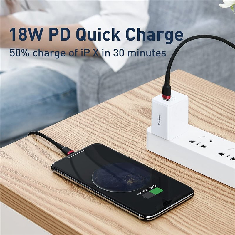 Image secondaire de Cable+Baseus+Cafule+USB+Type+C+-+Lightning+M%2FM+1m+%28Noir%2FRouge%29
