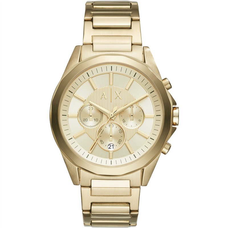 Armani Exchange Montre pour homme, chronographe Plant, 44 mm acier doré avec bracelet en acier inoxydable, AX2602