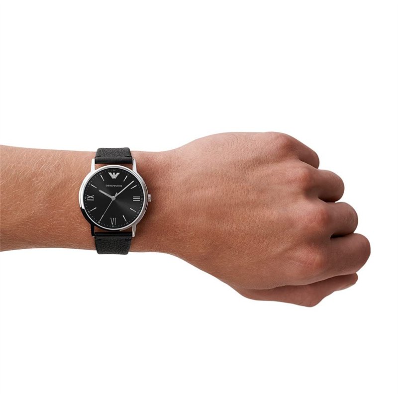 Image secondaire de l'Emporio Armani Montre pour homme, mouvement à trois aiguilles, boîtier en acier inoxydable argenté de 41 mm avec bracelet en cui