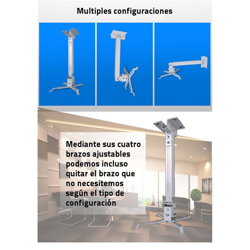 Image secondaire de Universel Support de Plafond pour projecteur inclinable +- 25 °, pré-installé, jusqu'à 20 kg capacité 150mm - 650mm, Blanc