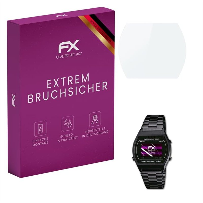 atFoliX Protection Écran Film de verre en plastique compatible avec Casio B640WB-1BEF Verre film protecteur, 9H Hybrid-Glass FX