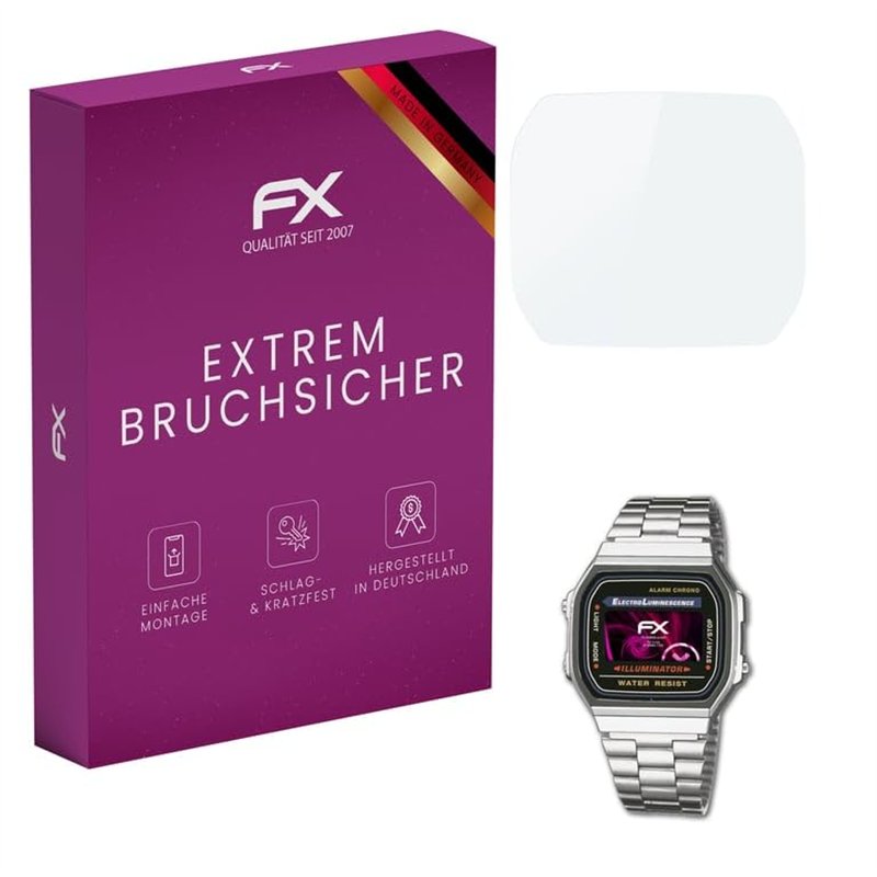 atFoliX Protection Écran Film de verre en plastique compatible avec Casio A168WA-1YES Verre film protecteur, 9H Hybrid-Glass FX