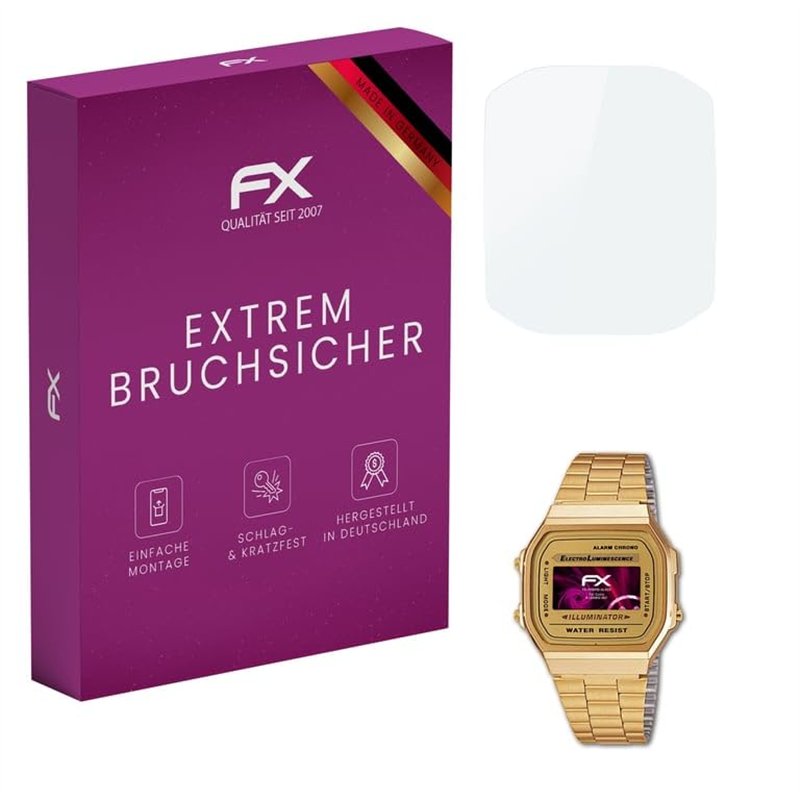 atFoliX Protection Écran Film de verre en plastique compatible avec Casio A168WG-9EF Verre film protecteur, 9H Hybrid-Glass FX P