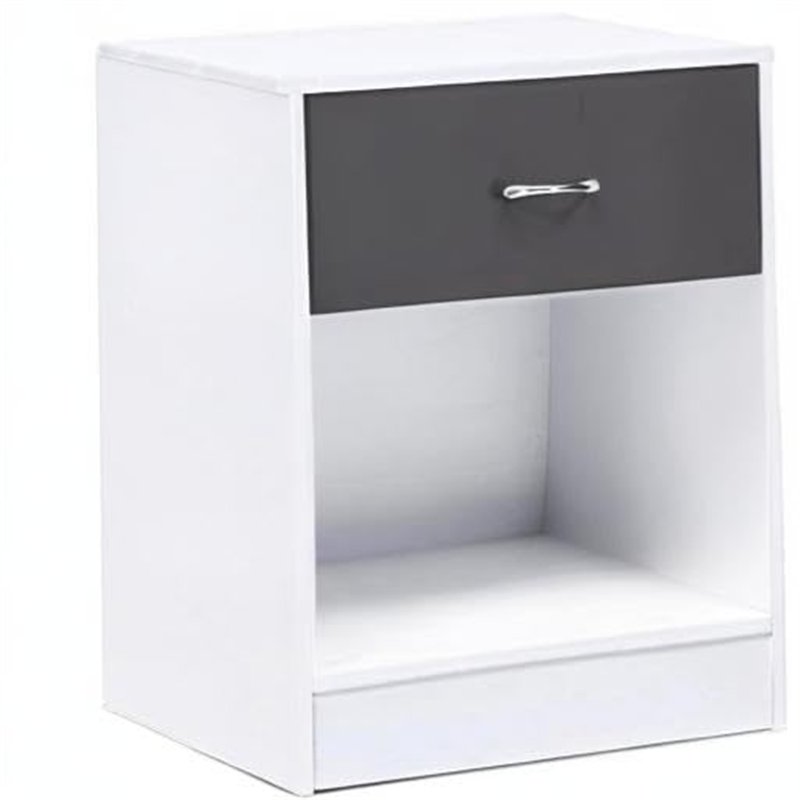 Image secondaire de IDMarket - Lot de 2 Tables de Chevet Olga 1 tiroir avec Niche Bois Blanc et tiroir Gris