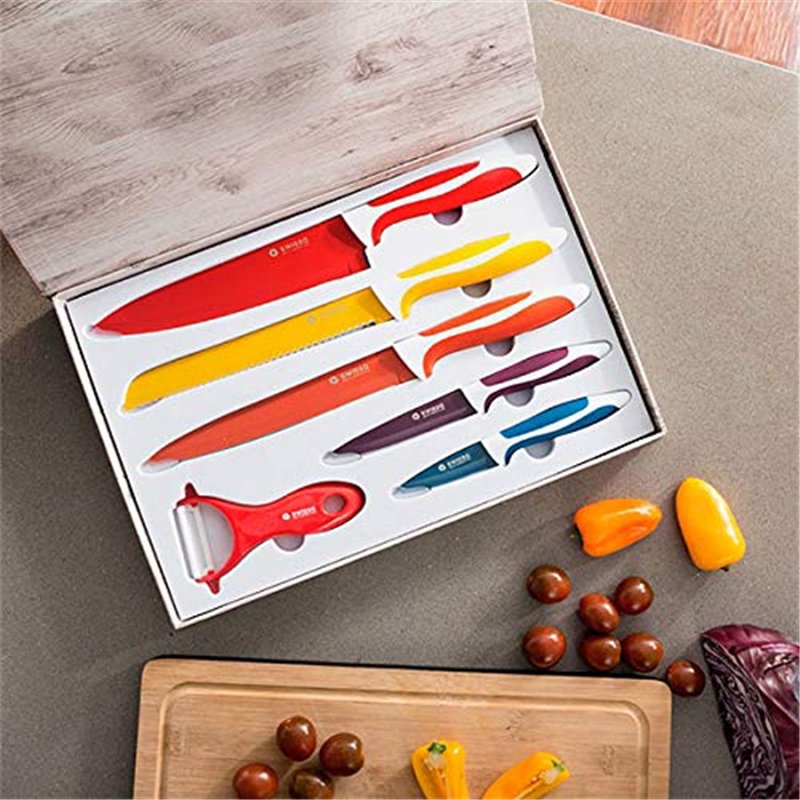 Image secondaire de SHOP-STORY - 5 Couteaux De Cuisine avec Économe Set en INOX Colorés Recouverts De Céramique