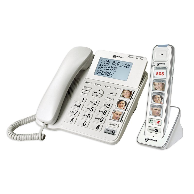 Geemarc Amplidect 295 Combi Photo - Téléphone Fixe Amplifié et Son Combiné Additionnel avec Grosses Touches Photo Personnalisabl
