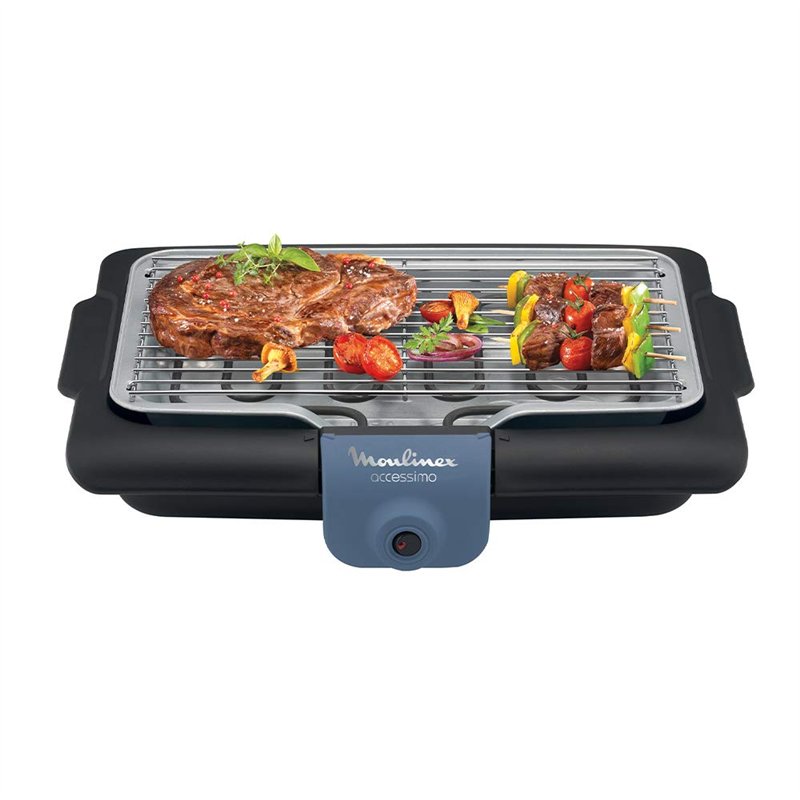 Moulinex Accessimo Barbecue électrique de table, Barbecue d’extérieur, 2100 W, Nettoyage facile, Bac à eau, Réduction de la fumée