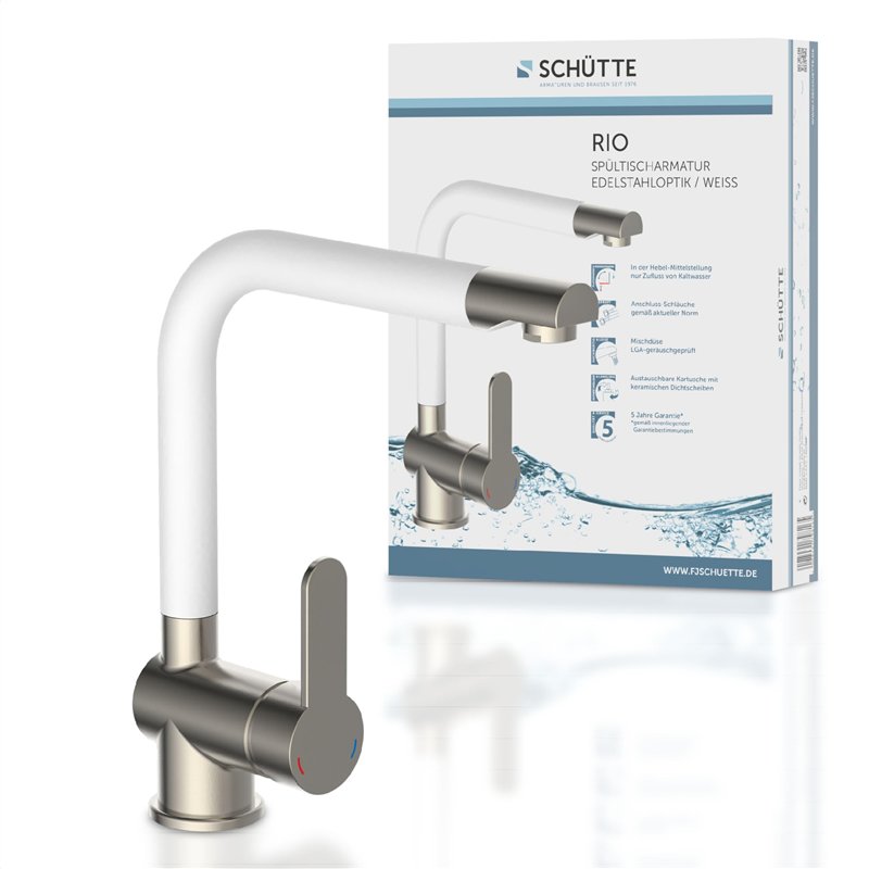 Schütte 79864 Rio Robinet de Cuisine, Aspect Acier Inoxydable/Blanc
